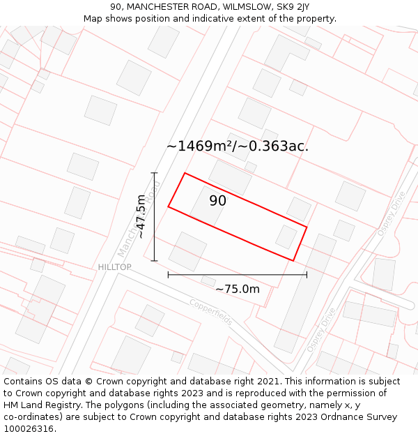 90, MANCHESTER ROAD, WILMSLOW, SK9 2JY: Plot and title map
