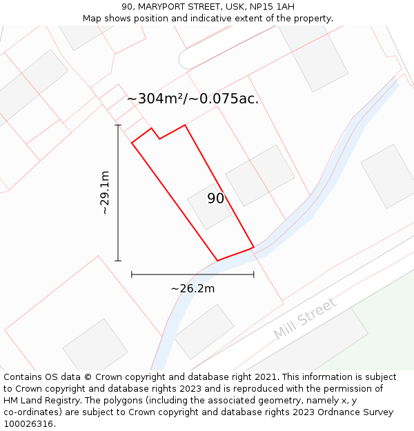 90, MARYPORT STREET, USK, NP15 1AH: Plot and title map