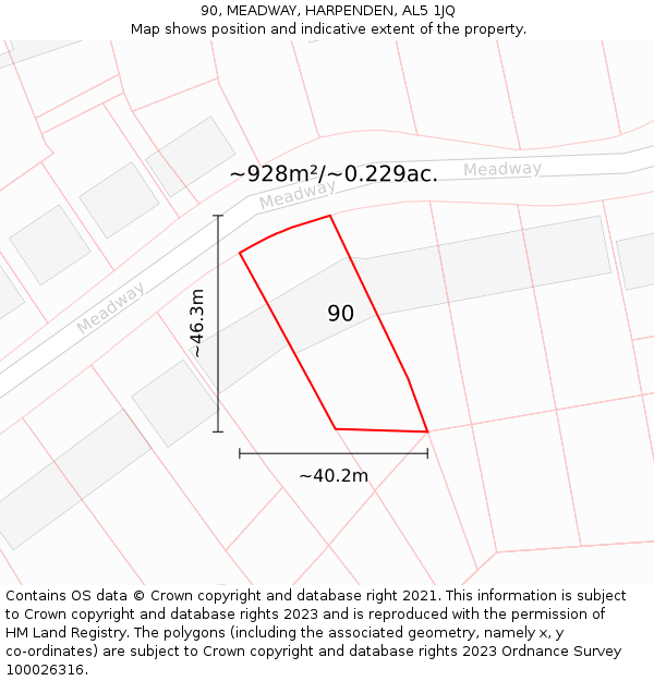 90, MEADWAY, HARPENDEN, AL5 1JQ: Plot and title map