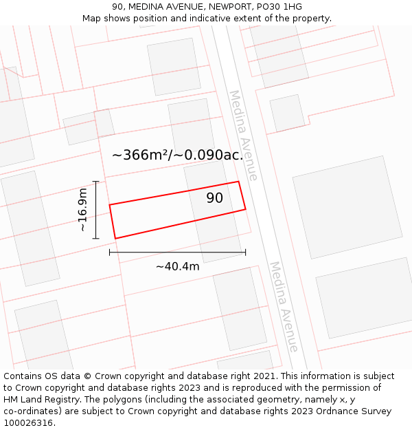 90, MEDINA AVENUE, NEWPORT, PO30 1HG: Plot and title map