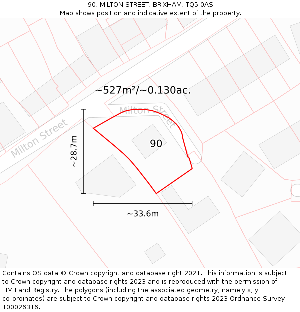 90, MILTON STREET, BRIXHAM, TQ5 0AS: Plot and title map