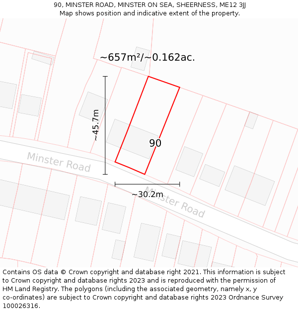 90, MINSTER ROAD, MINSTER ON SEA, SHEERNESS, ME12 3JJ: Plot and title map