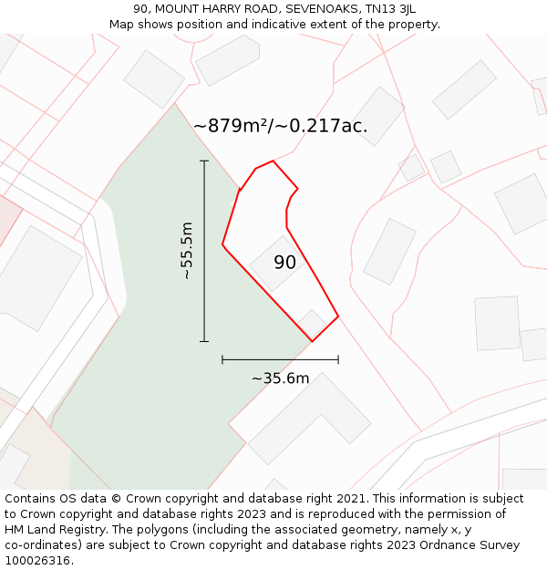 90, MOUNT HARRY ROAD, SEVENOAKS, TN13 3JL: Plot and title map