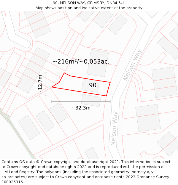 90, NELSON WAY, GRIMSBY, DN34 5UL: Plot and title map