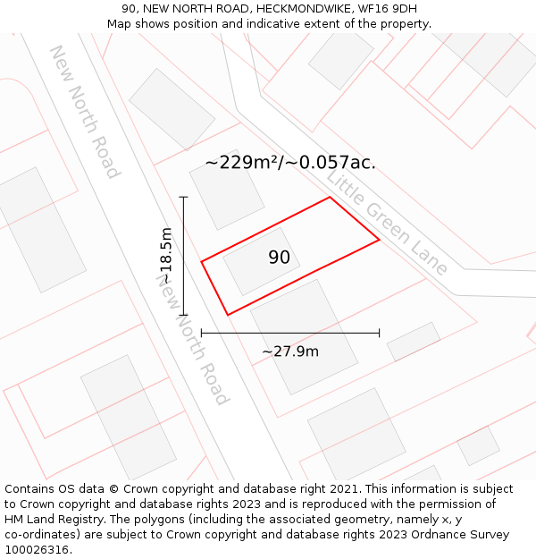 90, NEW NORTH ROAD, HECKMONDWIKE, WF16 9DH: Plot and title map