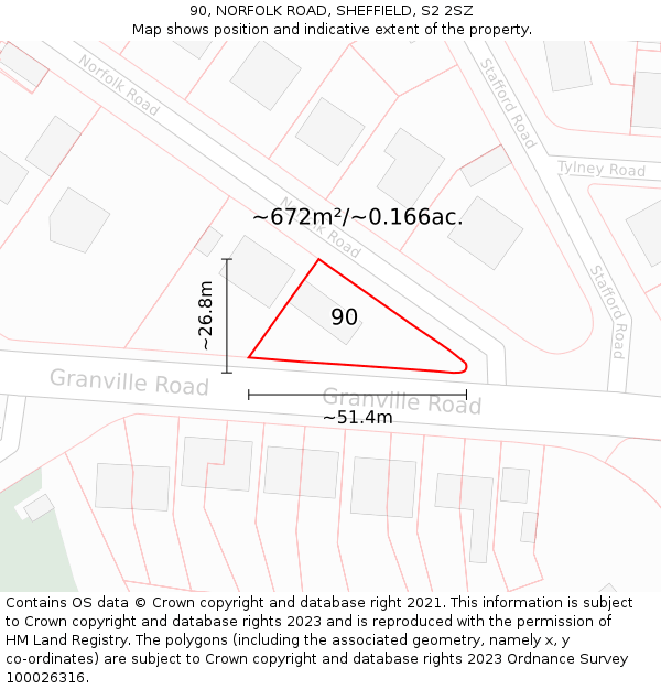 90, NORFOLK ROAD, SHEFFIELD, S2 2SZ: Plot and title map