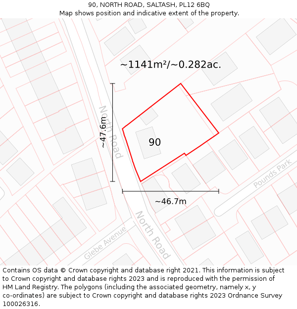 90, NORTH ROAD, SALTASH, PL12 6BQ: Plot and title map