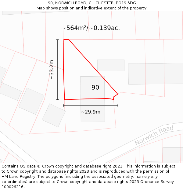 90, NORWICH ROAD, CHICHESTER, PO19 5DG: Plot and title map