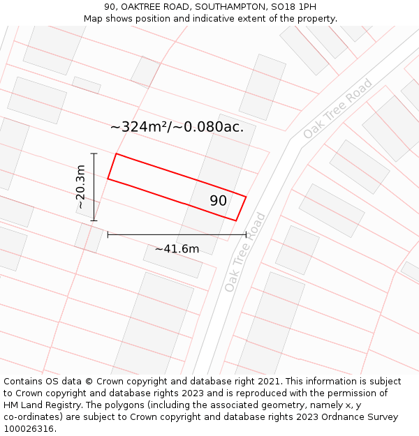 90, OAKTREE ROAD, SOUTHAMPTON, SO18 1PH: Plot and title map