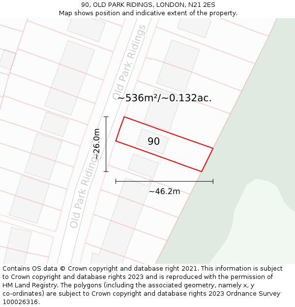 90, OLD PARK RIDINGS, LONDON, N21 2ES: Plot and title map