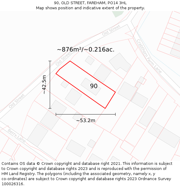 90, OLD STREET, FAREHAM, PO14 3HL: Plot and title map