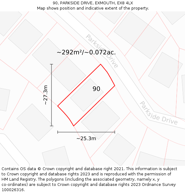 90, PARKSIDE DRIVE, EXMOUTH, EX8 4LX: Plot and title map