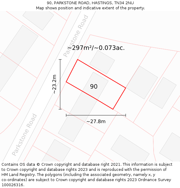 90, PARKSTONE ROAD, HASTINGS, TN34 2NU: Plot and title map