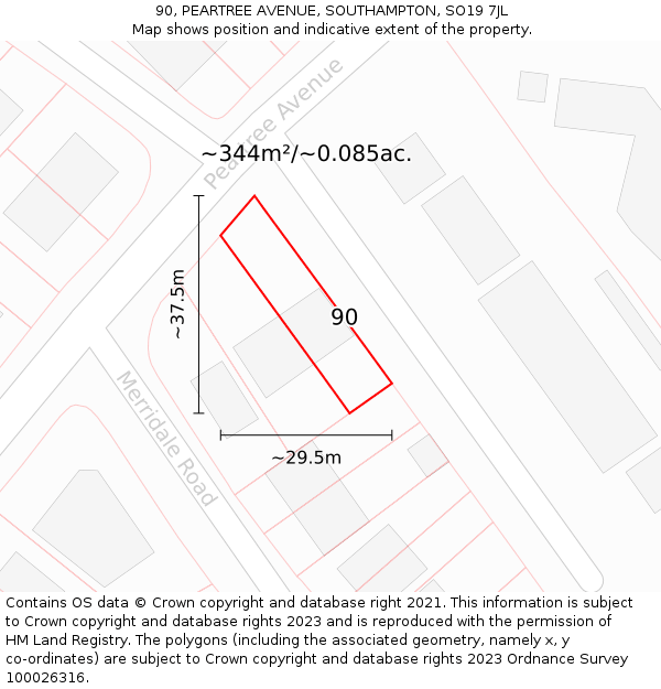 90, PEARTREE AVENUE, SOUTHAMPTON, SO19 7JL: Plot and title map