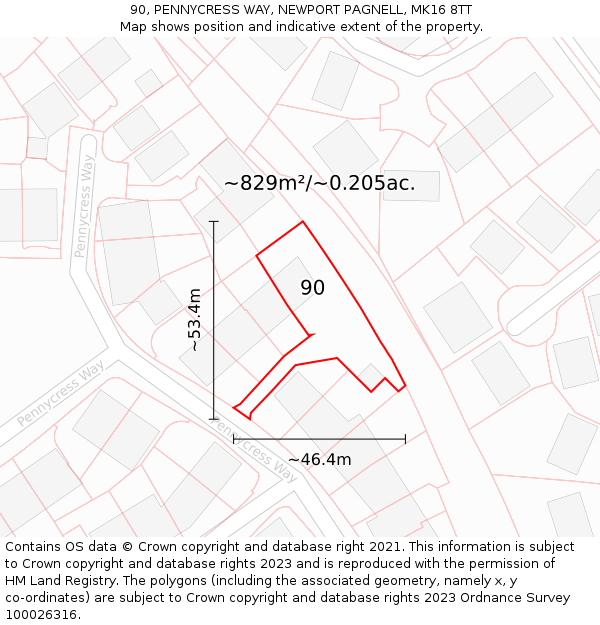 90, PENNYCRESS WAY, NEWPORT PAGNELL, MK16 8TT: Plot and title map