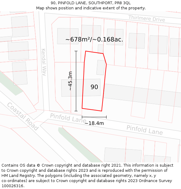 90, PINFOLD LANE, SOUTHPORT, PR8 3QL: Plot and title map