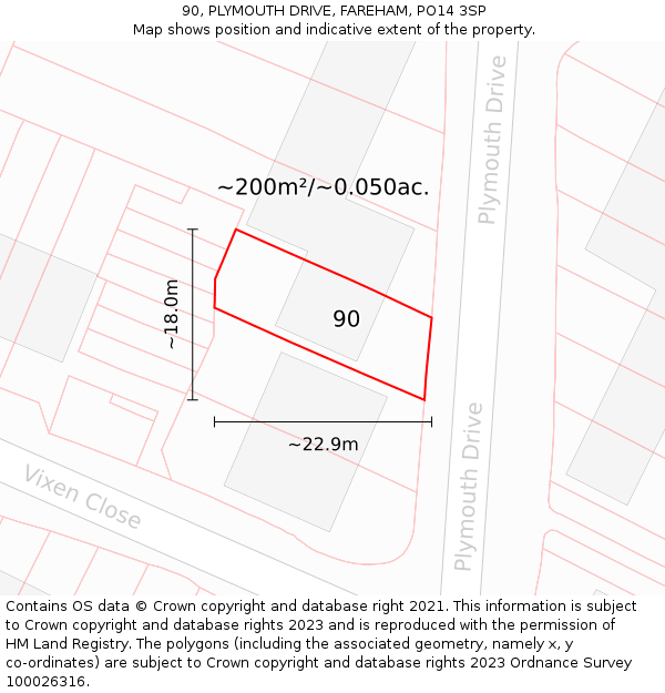 90, PLYMOUTH DRIVE, FAREHAM, PO14 3SP: Plot and title map