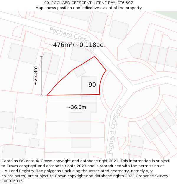 90, POCHARD CRESCENT, HERNE BAY, CT6 5SZ: Plot and title map