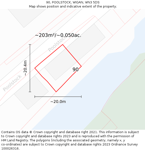 90, POOLSTOCK, WIGAN, WN3 5DS: Plot and title map