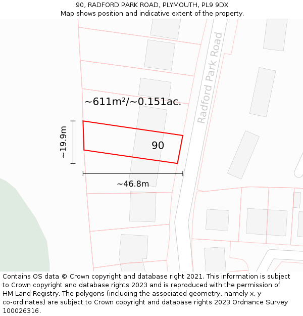 90, RADFORD PARK ROAD, PLYMOUTH, PL9 9DX: Plot and title map