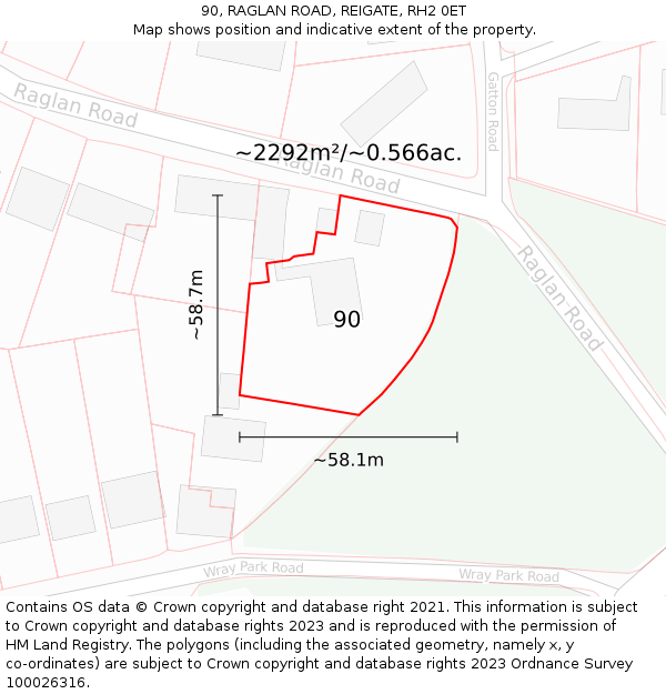 90, RAGLAN ROAD, REIGATE, RH2 0ET: Plot and title map