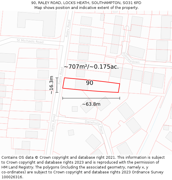 90, RALEY ROAD, LOCKS HEATH, SOUTHAMPTON, SO31 6PD: Plot and title map