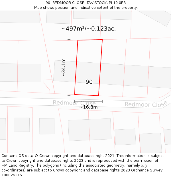 90, REDMOOR CLOSE, TAVISTOCK, PL19 0ER: Plot and title map