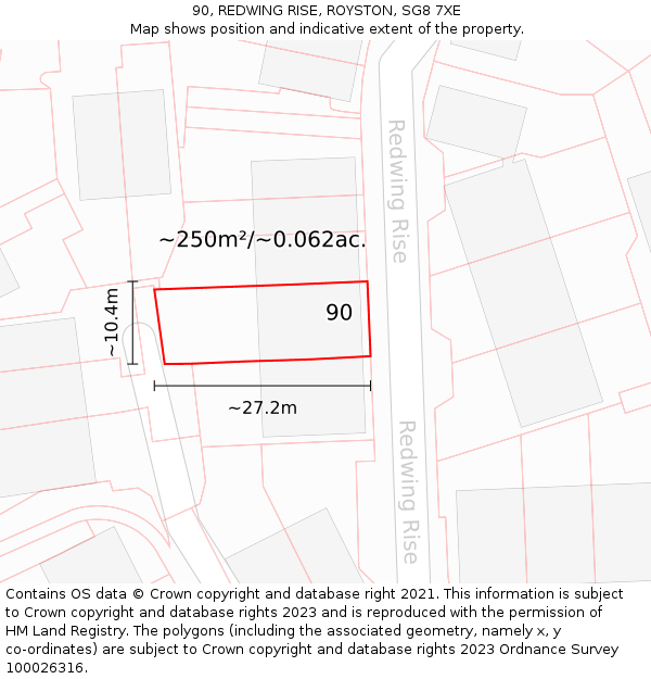 90, REDWING RISE, ROYSTON, SG8 7XE: Plot and title map