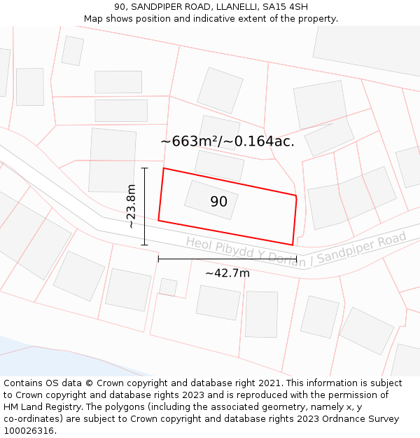 90, SANDPIPER ROAD, LLANELLI, SA15 4SH: Plot and title map