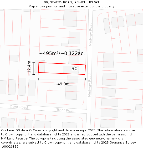 90, SEVERN ROAD, IPSWICH, IP3 0PT: Plot and title map