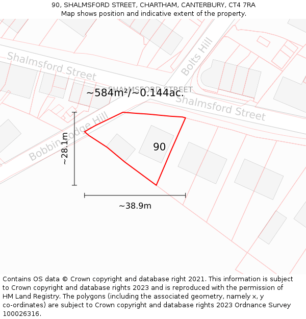 90, SHALMSFORD STREET, CHARTHAM, CANTERBURY, CT4 7RA: Plot and title map