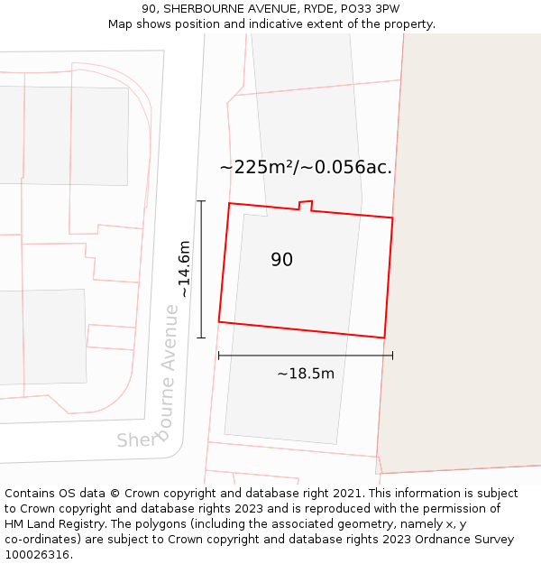 90, SHERBOURNE AVENUE, RYDE, PO33 3PW: Plot and title map