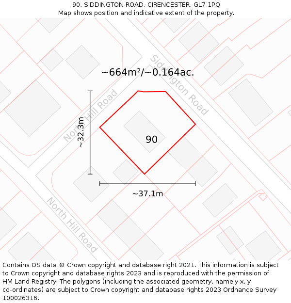 90, SIDDINGTON ROAD, CIRENCESTER, GL7 1PQ: Plot and title map