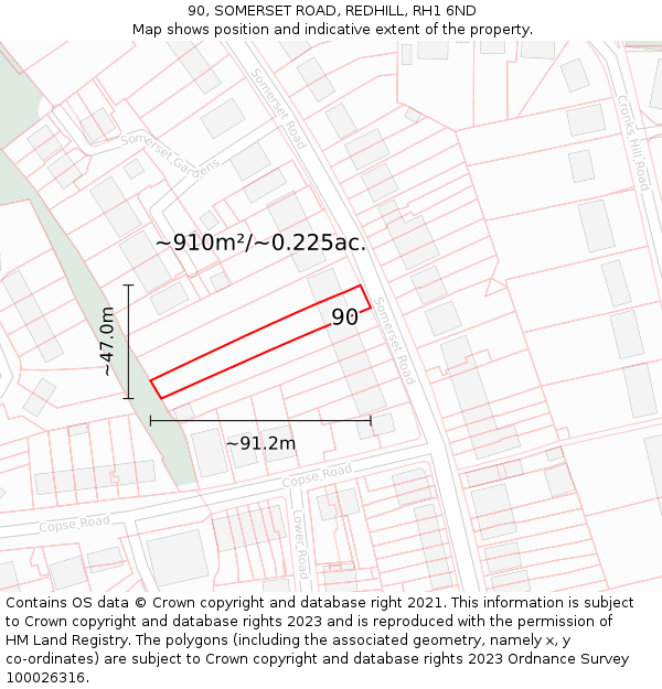 90, SOMERSET ROAD, REDHILL, RH1 6ND: Plot and title map