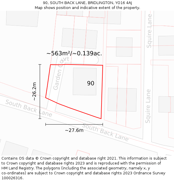 90, SOUTH BACK LANE, BRIDLINGTON, YO16 4AJ: Plot and title map