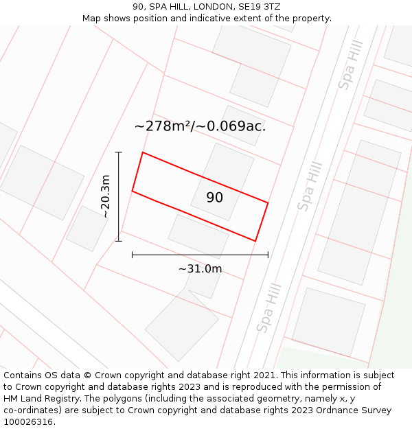 90, SPA HILL, LONDON, SE19 3TZ: Plot and title map