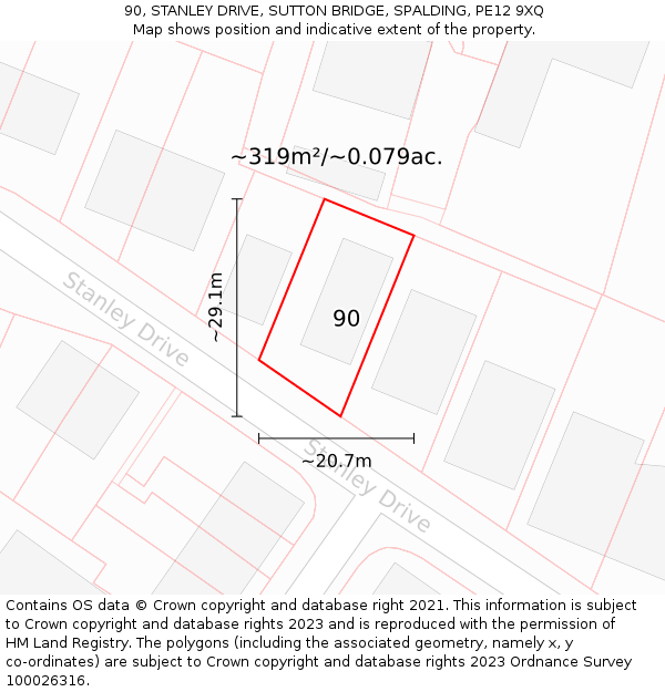 90, STANLEY DRIVE, SUTTON BRIDGE, SPALDING, PE12 9XQ: Plot and title map