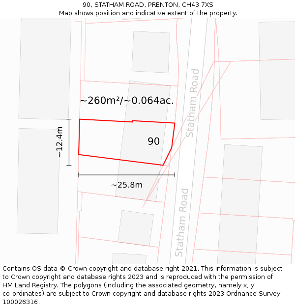 90, STATHAM ROAD, PRENTON, CH43 7XS: Plot and title map