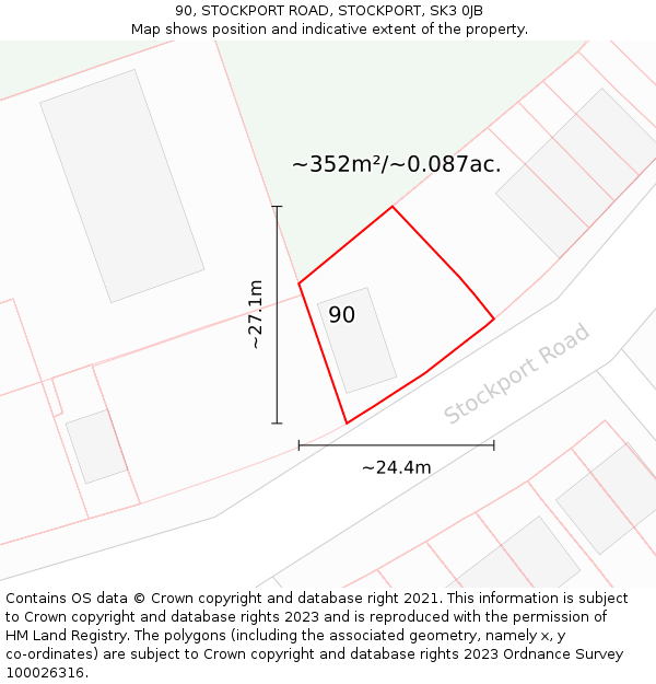 90, STOCKPORT ROAD, STOCKPORT, SK3 0JB: Plot and title map