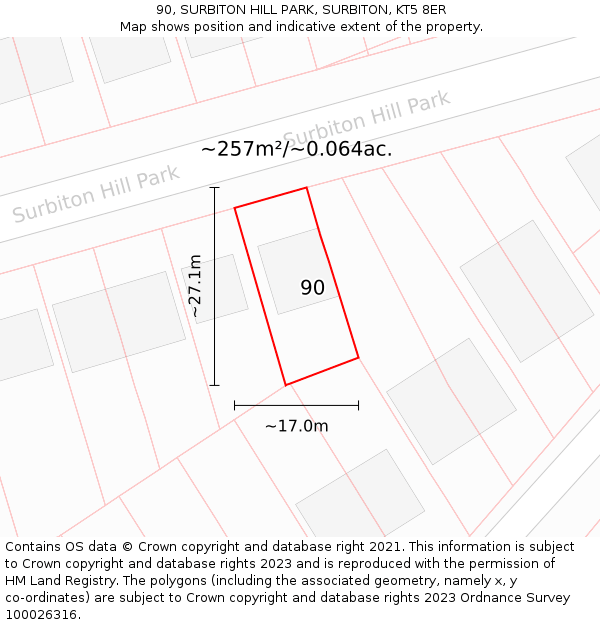 90, SURBITON HILL PARK, SURBITON, KT5 8ER: Plot and title map