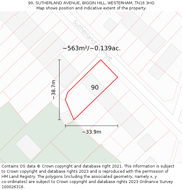 90, SUTHERLAND AVENUE, BIGGIN HILL, WESTERHAM, TN16 3HG: Plot and title map