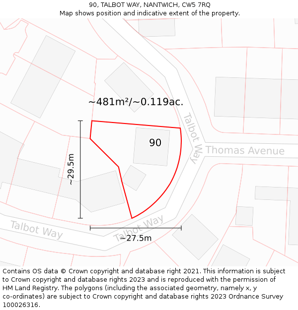 90, TALBOT WAY, NANTWICH, CW5 7RQ: Plot and title map