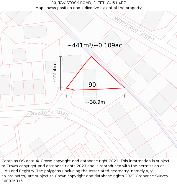 90, TAVISTOCK ROAD, FLEET, GU51 4EZ: Plot and title map