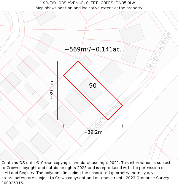 90, TAYLORS AVENUE, CLEETHORPES, DN35 0LW: Plot and title map