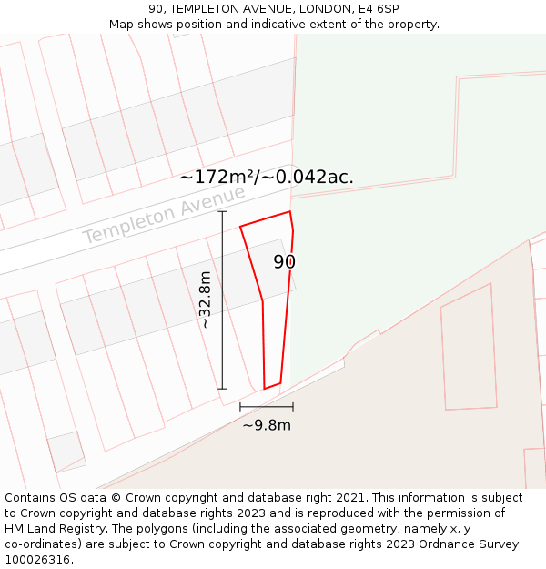 90, TEMPLETON AVENUE, LONDON, E4 6SP: Plot and title map