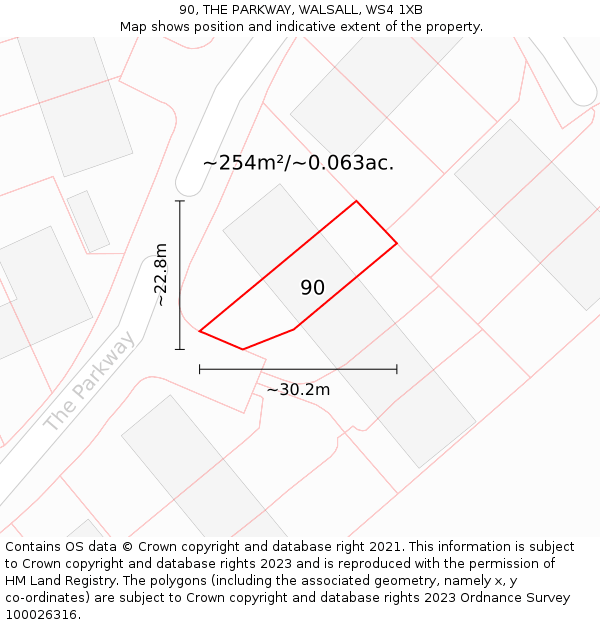 90, THE PARKWAY, WALSALL, WS4 1XB: Plot and title map