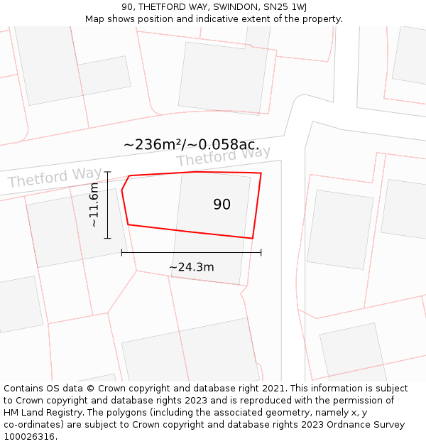 90, THETFORD WAY, SWINDON, SN25 1WJ: Plot and title map