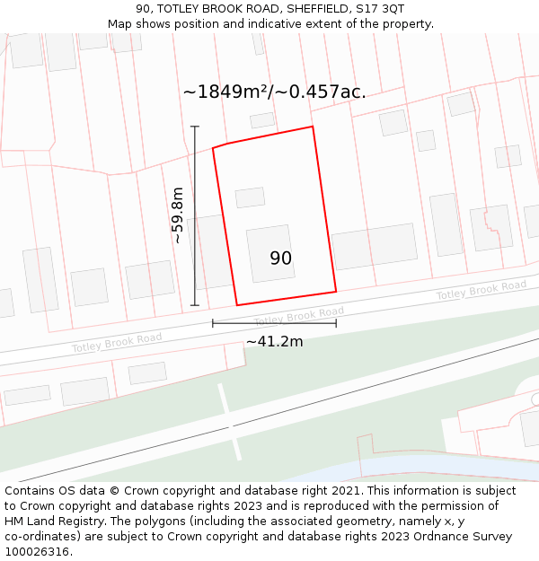 90, TOTLEY BROOK ROAD, SHEFFIELD, S17 3QT: Plot and title map