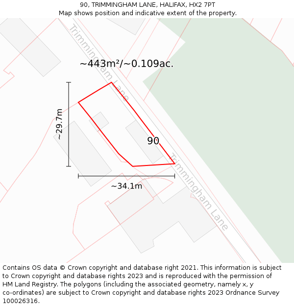 90, TRIMMINGHAM LANE, HALIFAX, HX2 7PT: Plot and title map