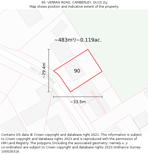 90, VERRAN ROAD, CAMBERLEY, GU15 2LJ: Plot and title map